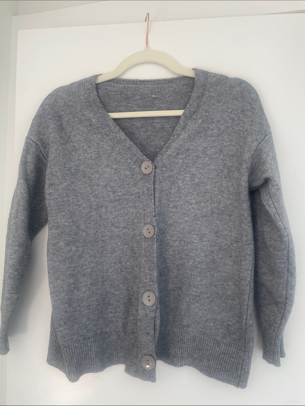Soft Gray V-Neck Button Front Cardigan